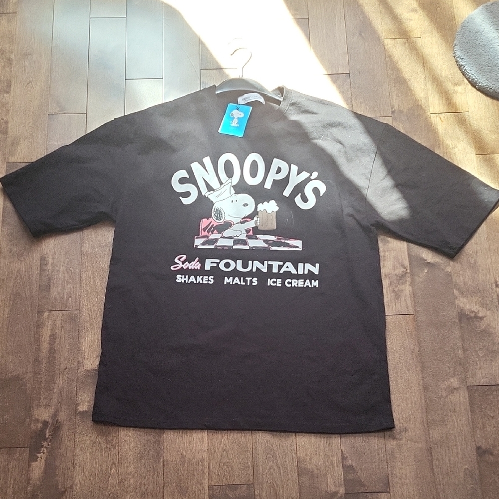 Snoopy's Soda Fountain Black T-Shirt